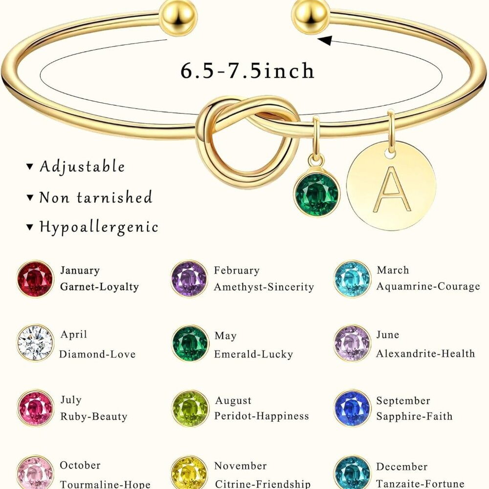 Personalized Initial Birthstone Cuff Bangle Brace… - image 4